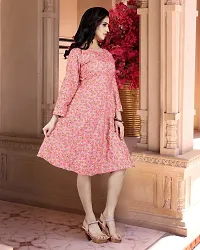 Stylish Pink Cotton Blend Printed A-Line Dress For Women-thumb2