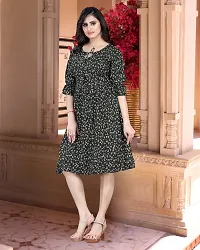 Stylish Black Cotton Blend Printed A-Line Dress For Women-thumb1