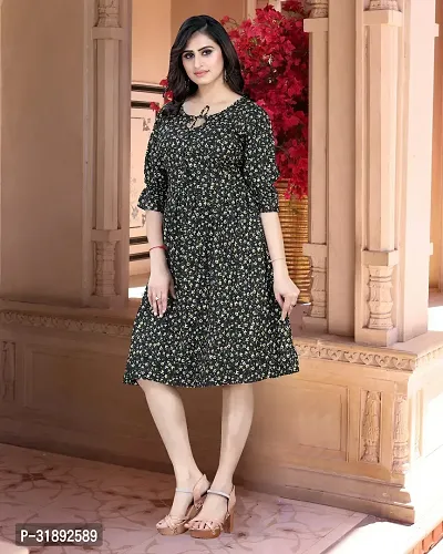 Stylish Black Cotton Blend Printed A-Line Dress For Women-thumb2