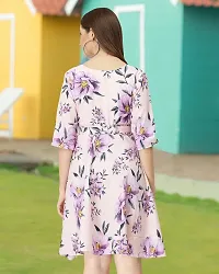 Stylish Pink Crepe Printed Dresses For Women-thumb1