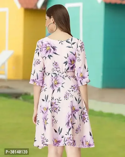 Stylish Pink Crepe Printed Dresses For Women-thumb2