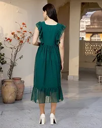 Stylish Green Georgette Solid Fit And Flare Dress For Women-thumb1