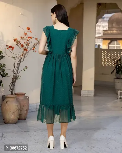 Stylish Green Georgette Solid Fit And Flare Dress For Women-thumb2