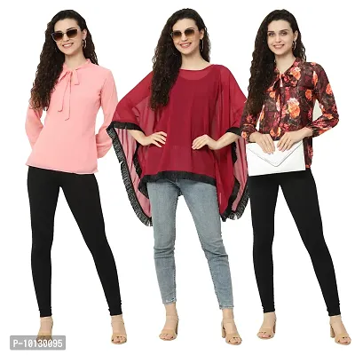 Trendy Crape Multicoloured Printed Tops Combo For Women Pack Of 3