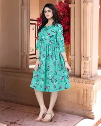 Stylish Green Cotton Blend Printed A-Line Dress For Women-thumb1