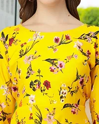 Stylish Yellow Crepe Printed Fit And Flare Dress For Women-thumb2