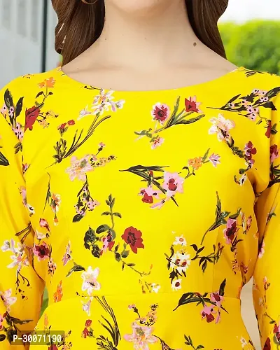 Stylish Yellow Crepe Printed Fit And Flare Dress For Women-thumb4