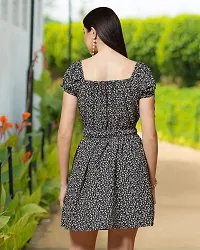 Stylish Grey Crepe Printed A-Line Dress For Women-thumb1