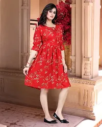 Stylish Red Cotton Blend Printed A-Line Dress For Women-thumb2