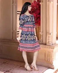 Stylish Multicoloured Cotton Blend Printed A-Line Dress For Women-thumb2