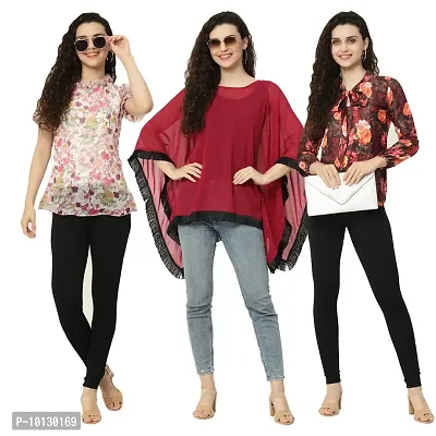 Trendy Crape Multicoloured Printed Tops Combo For Women Pack Of 3