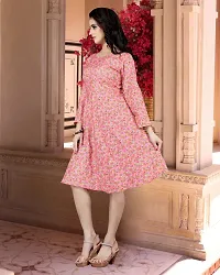 Stylish Pink Cotton Blend Printed A-Line Dress For Women-thumb1