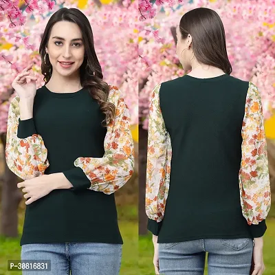 Elegant Green Cotton Blend Printed Tops For Women-thumb0