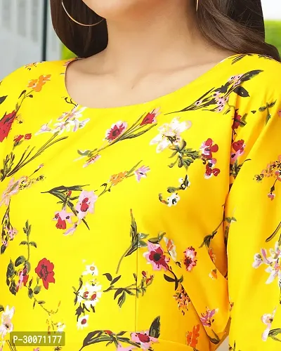 Stylish Yellow Crepe Printed Fit And Flare Dress For Women-thumb3