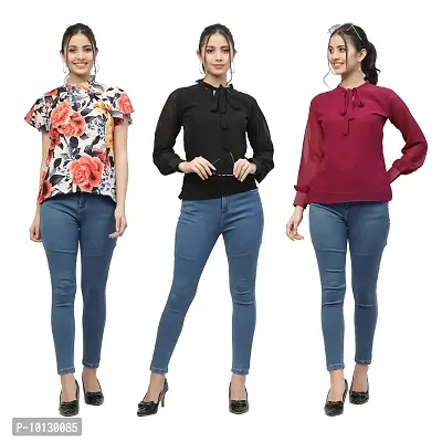 Trendy Georgette Multicoloured Printed Tops Combo For Women Pack Of 3