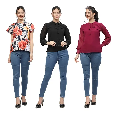 Trendy Georgette Tops Combo For Women Pack Of 3