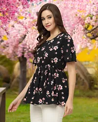 Elegant Black Crepe Printed Tops For Women-thumb1