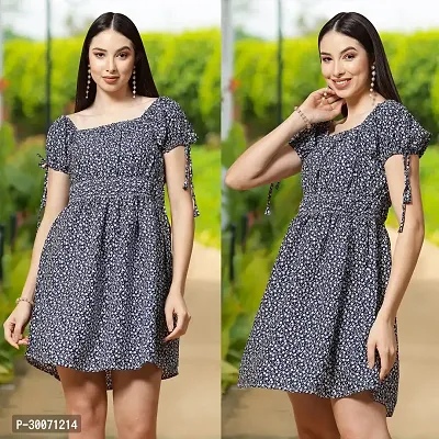 Stylish Grey Crepe Printed A-Line Dress For Women-thumb0