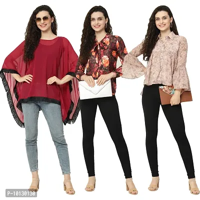 Trendy Crape Multicoloured Printed Tops Combo For Women Pack Of 3