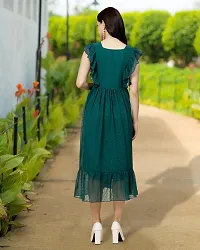 Stylish Teal Georgette Solid Fit And Flare Dress For Women-thumb1