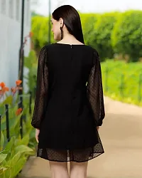 Stylish Black Georgette Solid A-Line Dress For Women-thumb1