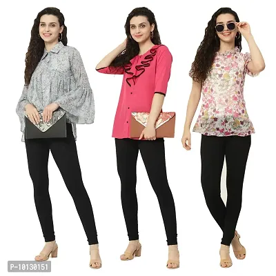 Trendy Crape Multicoloured Printed Tops Combo For Women Pack Of 3