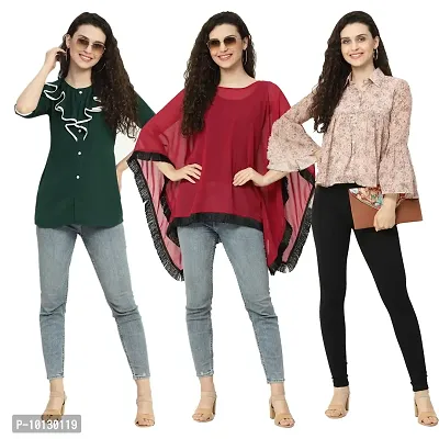 Trendy Crape Multicoloured Printed Tops Combo For Women Pack Of 3