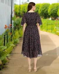 Stylish Black Georgette Printed Fit And Flare Dress For Women-thumb1