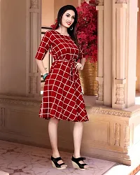 Stylish Maroon Cotton Blend Checked A-Line Dress For Women-thumb2