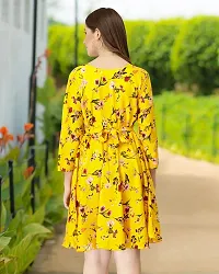 Stylish Yellow Crepe Printed Fit And Flare Dress For Women-thumb1