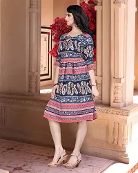 Stylish Multicoloured Cotton Blend Printed A-Line Dress For Women-thumb1