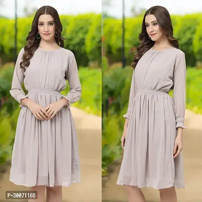 Stylish Grey Georgette Solid A-Line Dress For Women-thumb0