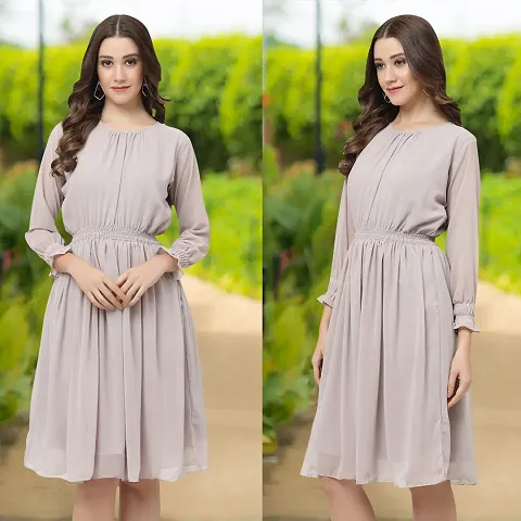 Stylish Georgette Solid A-Line Dress For Women