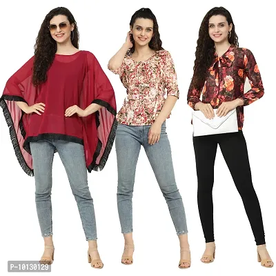 Trendy Crape Multicoloured Printed Tops Combo For Women Pack Of 3