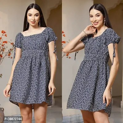 Stylish Grey Crepe Printed A-Line Dress For Women-thumb0