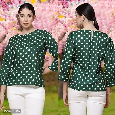 Elegant Green Crepe Printed Tops For Women-thumb0