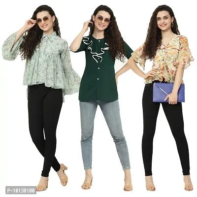 Trendy Crape Multicoloured Printed Tops Combo For Women Pack Of 3