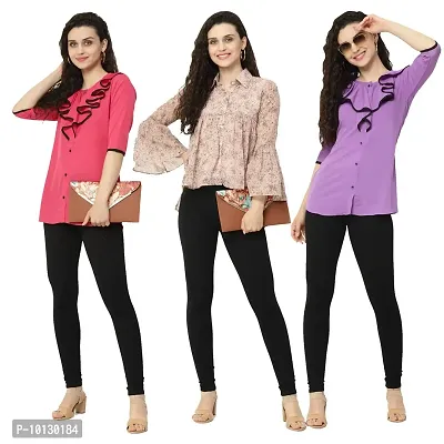 Trendy Crape Multicoloured Printed Tops Combo For Women Pack Of 3