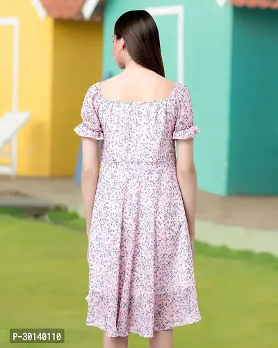 Stylish Pink Georgette Printed Dresses For Women-thumb2