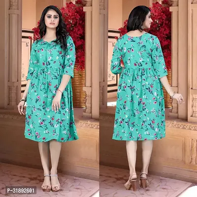 Stylish Green Cotton Blend Printed A-Line Dress For Women-thumb0