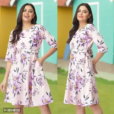 Stylish Pink Crepe Printed Dresses For Women-thumb0