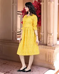 Stylish Yellow Cotton Blend Printed A-Line Dress For Women-thumb1