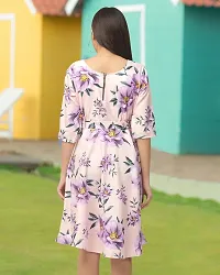 Stylish Pink Crepe Printed Dresses For Women-thumb1