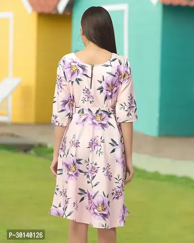 Stylish Pink Crepe Printed Dresses For Women-thumb2