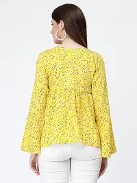 Women's Yellow Crepe Printed Regular Top-thumb1