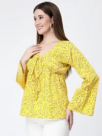 Women's Yellow Crepe Printed Regular Top-thumb2