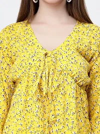 Women's Yellow Crepe Printed Regular Top-thumb3