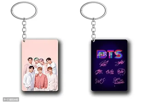 BTS Keychain for BTS Army. BTS Army Logo Rectangle Shape Key-Chain , Beautiful Gift for BTS Army Fan.(Pack Of 2)-thumb0