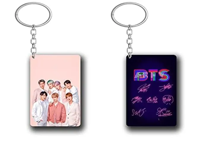 BTS Keychain for BTS Army. BTS Army Logo Rectangle Shape Key-Chain , Beautiful Gift for BTS Army Fan.(Pack Of 2)