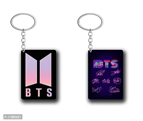 BTS Keychain for BTS Army. BTS Army Logo Rectangle Shape KeyChain , Beautiful Gift for BTS Army Fan.(Pack Of 2) - 02 (BTS-07)